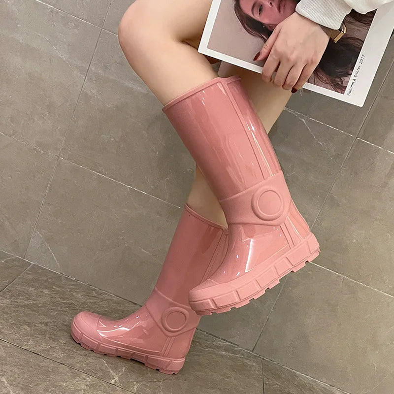 Comemore Fashion Autumn High Long Boots Women's Rain Boots Girl Outdoor Rubber Water Shoes for Women Waterproof Garden Galoshes