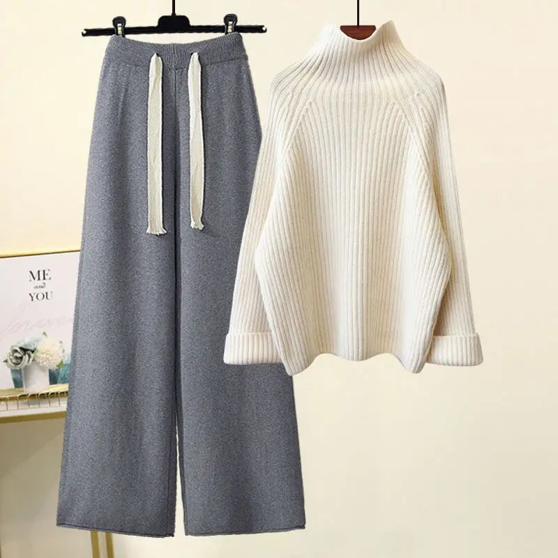 Plus Size Autumn Winter Women's Set New Lazy Style Sweater And Slimming Casual Pants Two Piece Set Trendy Elastic Knitted Fabric