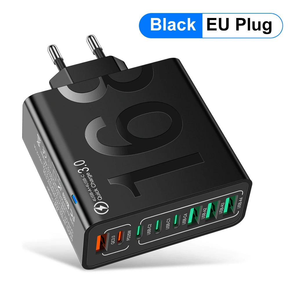 Multi Ports USB Charger 150W PD Fast Charging Phone Charger Adapter For iPhone 15 Samsung Xiaomi Type C EU/US Plug Wall Charger