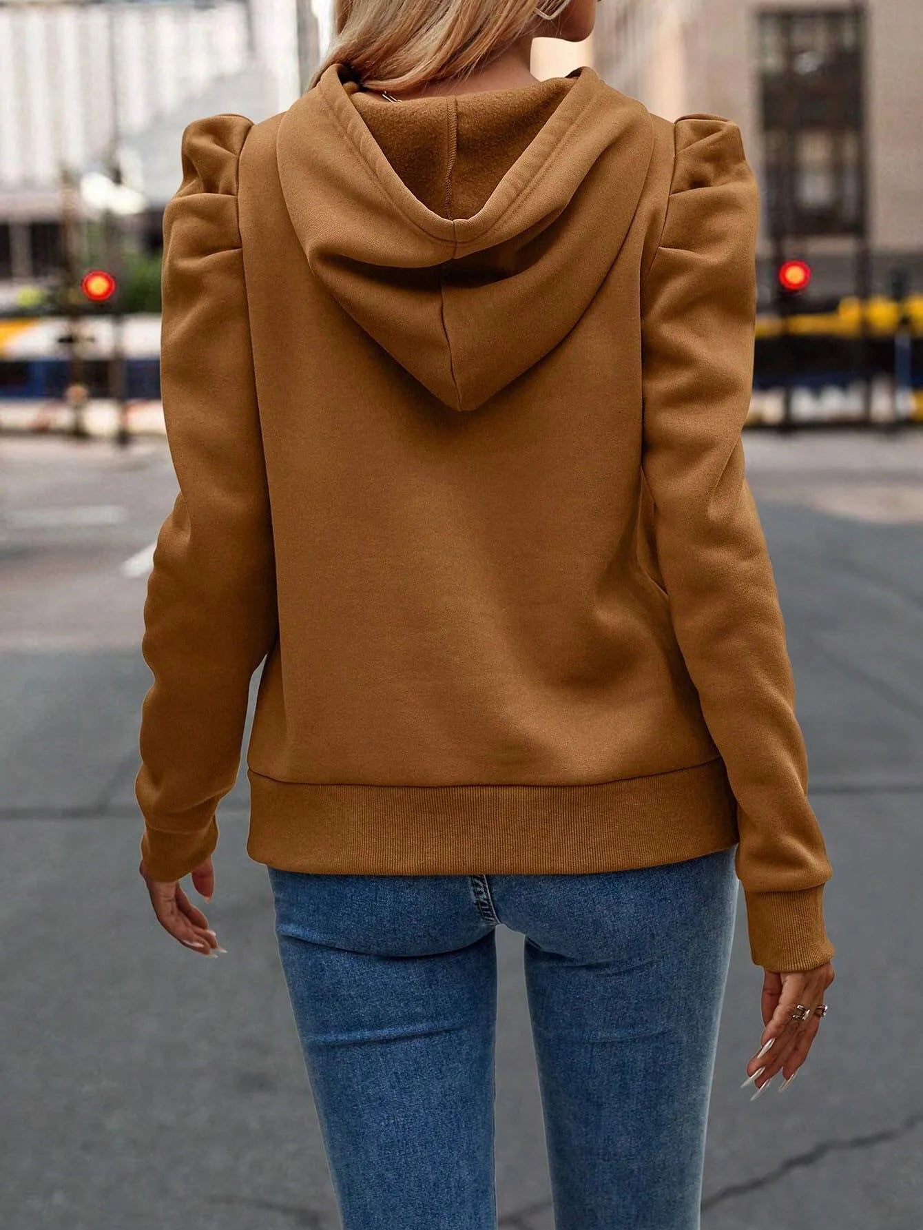 2024 Autumn Winter New Polo Hoodie Solid Color Long Sleeve Fashion Stacked Sleeve Casual Comfortable Women's Hoodie