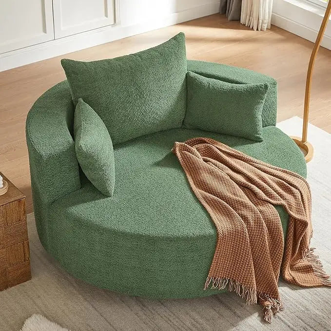 55.1” Oversized Round Swivel Barrel Chair, Large Upholstered Accent Sofa Chair with 3 Pillow,Comfy Chenille Cloud Circle Reading