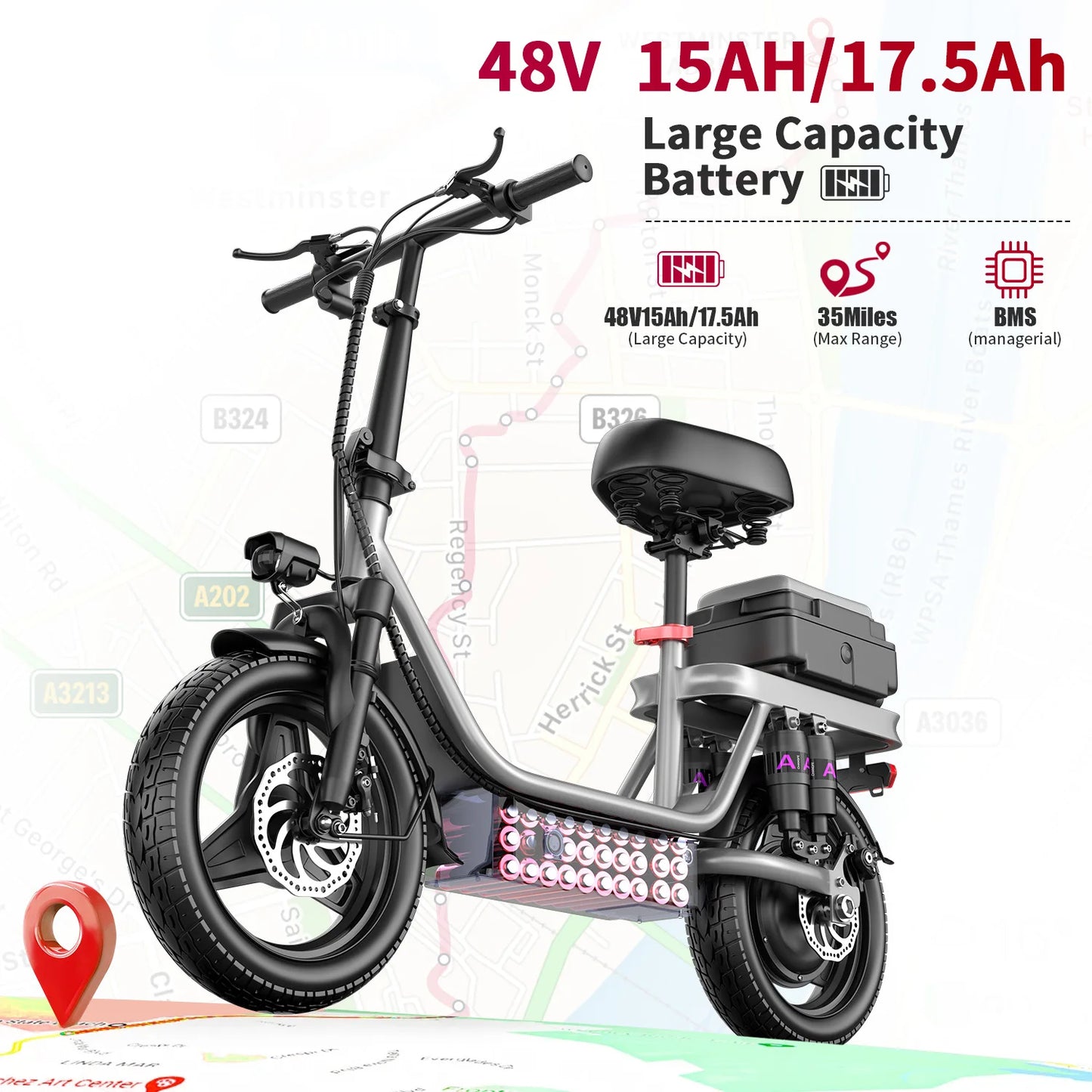 Folding Electric Scooter for Adults, 700W Peak Motor 48V 17.5Ah 300lbs Max Load,10 Full Shock Foldable Motor EScooter Absorption