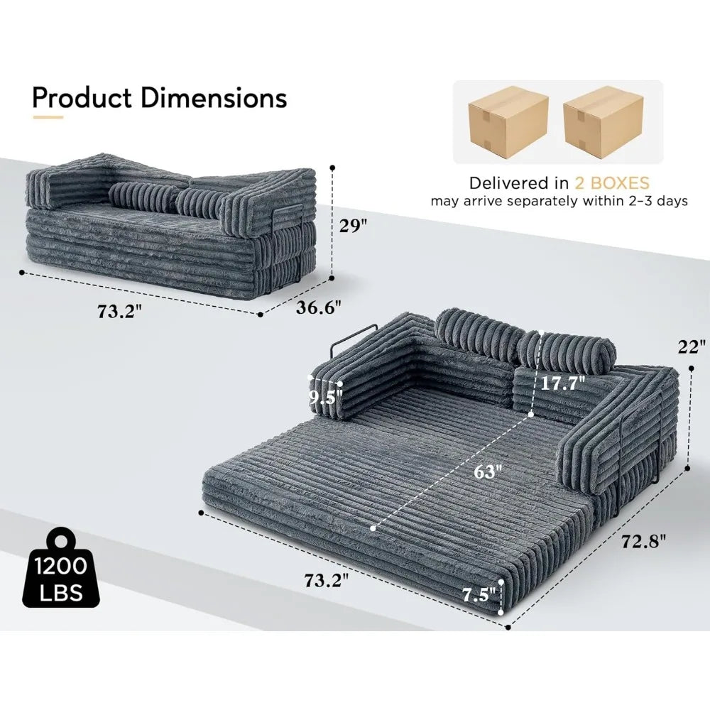 VanAcc Foldable Sofa Bed, Convertible Floor Sofa with Plush Faux Fur, No Assembly Mattress Couch for Living Room