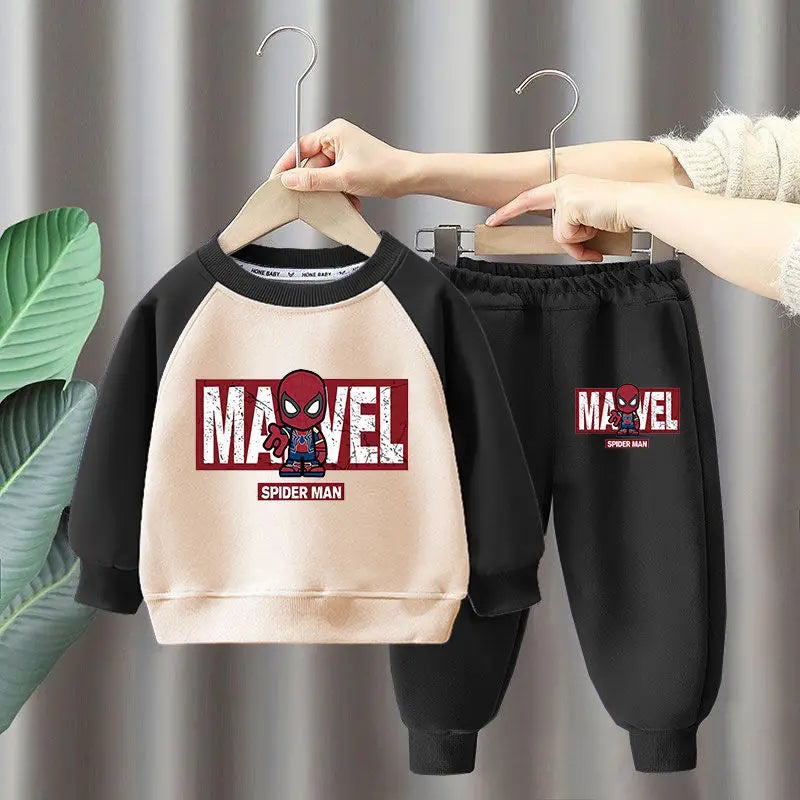 Marvel Spiderman Children's Sweatshirt Sets Boys Long Sleeved Pullover and Sweatpant Two Piece Suits Girls Casual Tracksuits