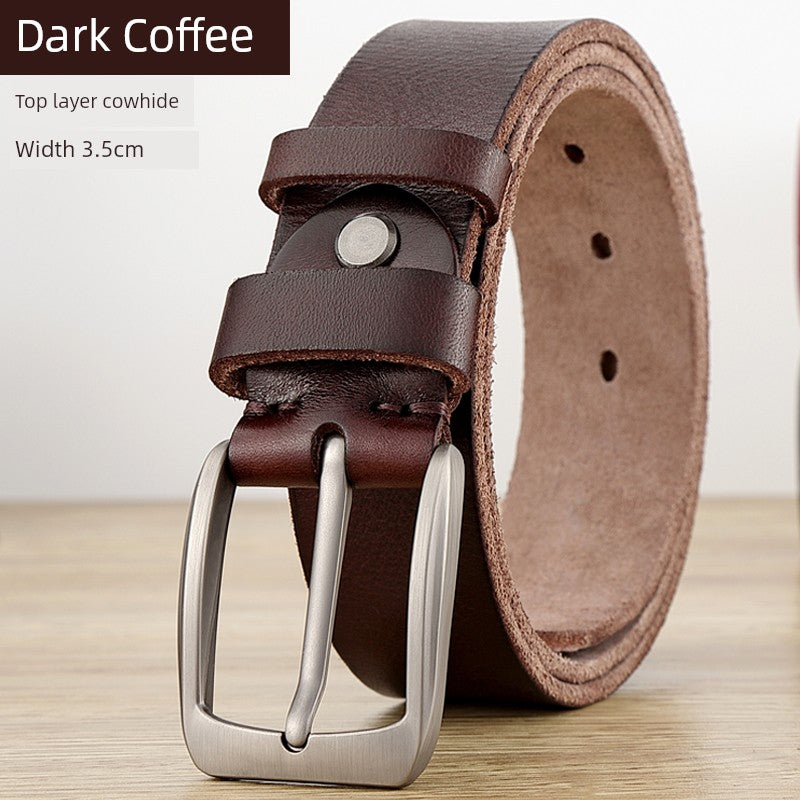 Belt Men Genuine Cattlehide Leather Surface Pin Buckle Young and Middle-Aged Minimalist Casual Belt Retro Tide Pant Belt Handmade Belt