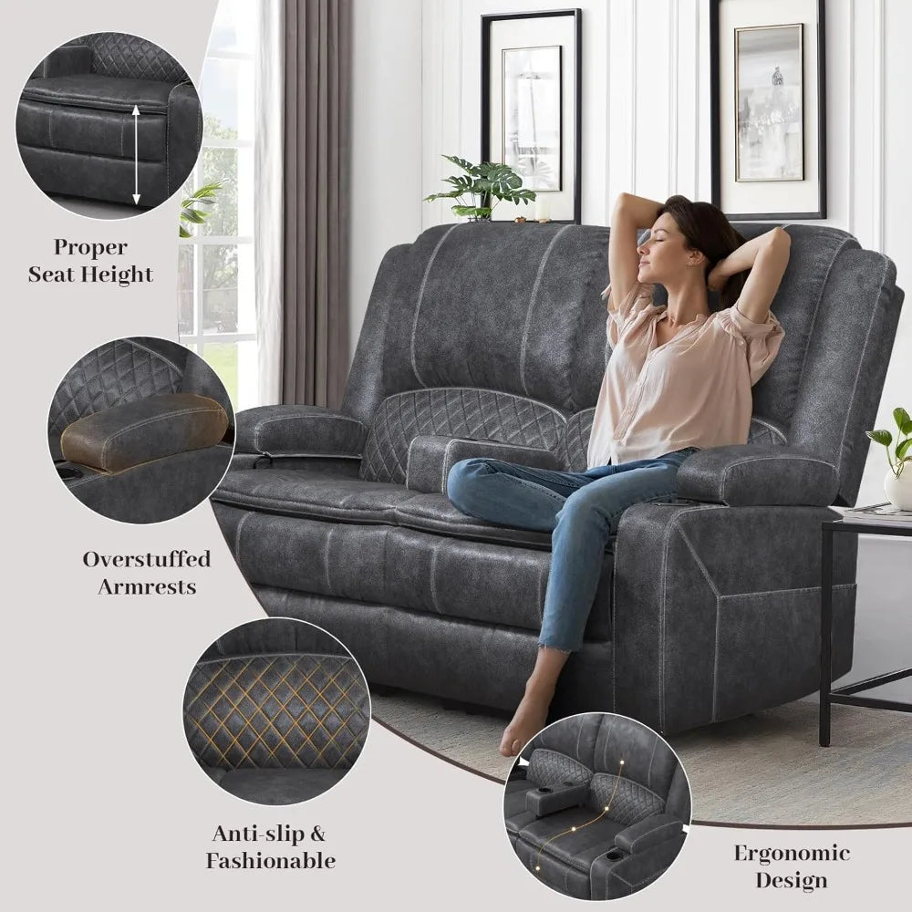 Loveseat Recliner Sofa, Manual Reclining Loveseat with Removable Armrest, Dutch Velvet Recliner Loveseat for Adults with 2-Tier