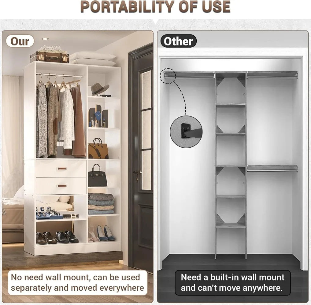 Freestanding Closet System, 40 Inches Stand-Alone Wardrobe with 10 Shelves, 80'' Height Adjustable Cloth Garment Rack