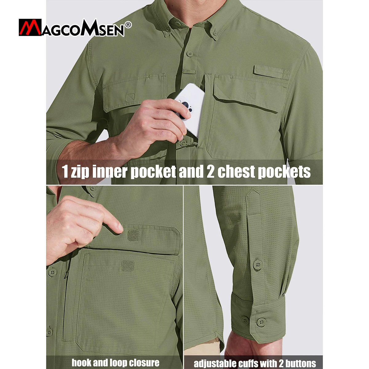 MAGCOMSEN Men's Long Sleeve Shirt with 3 Pockets