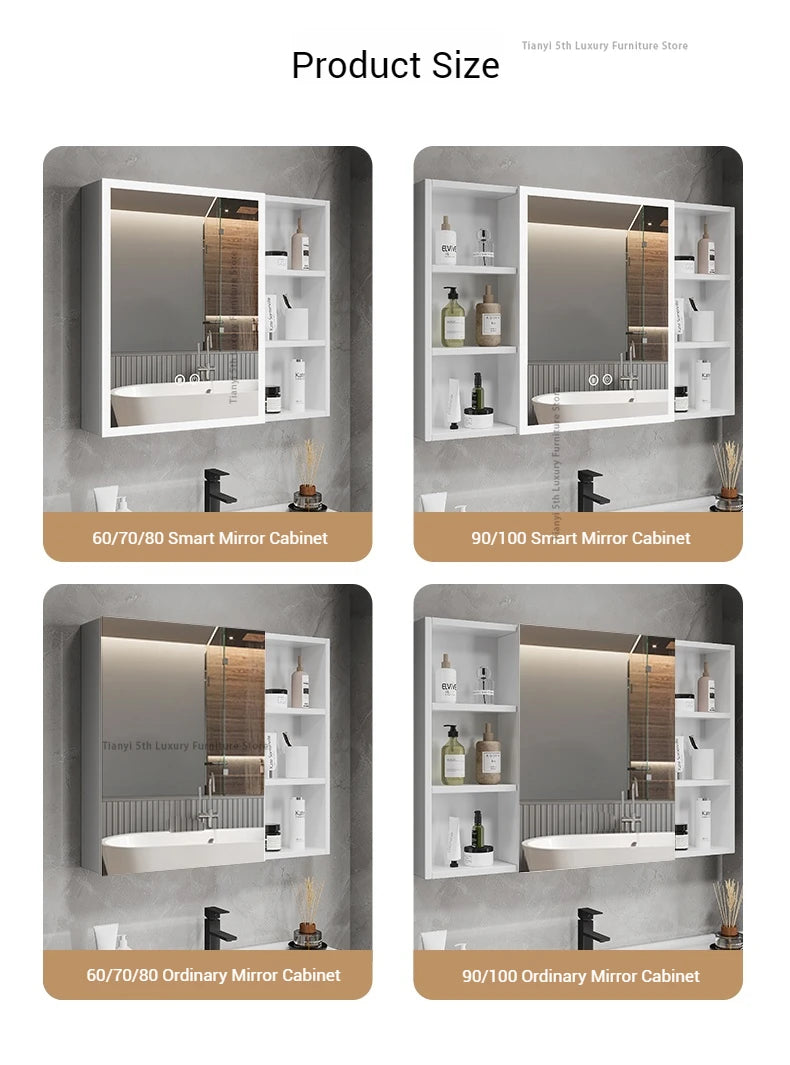 Space Aluminum Bathroom Mirror Wall-mounted Make Up Vanity Storage Mirror Cabinet Shelves Home Furniture Muebles Bano FYBC