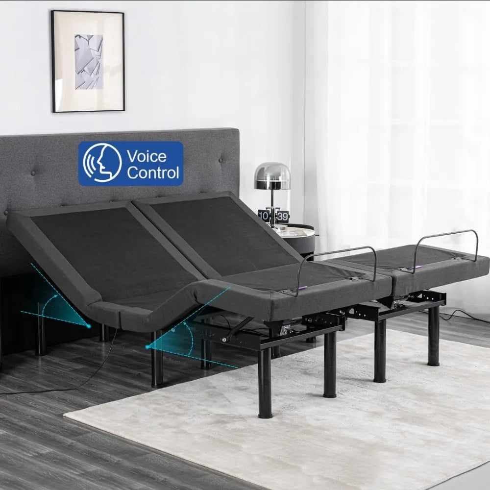 Twin XL Adjustable Bed Base with Mattress, 14 Inch Grey Gel Memory Foam Medium-Firm Mattress in Box, Adjustable Bed Frame with T