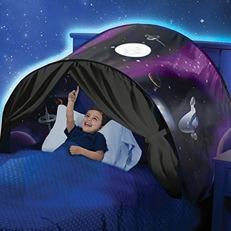 Dream Tent with light show for Kids Bed with Storage Pocket Foldable Kids Tent on Bed Mosquito Net Tent
