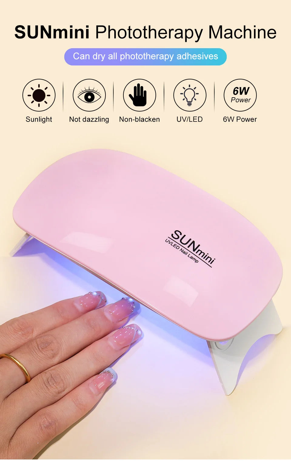 6W Mini Nail Dryer Machine Portable 6 LED UV Manicure Lamp Home With USB Cable