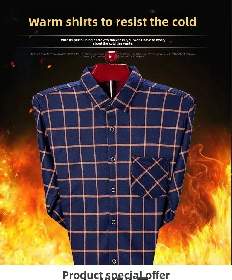 2025 Men's Autumn Winter Thick Warm Long Sleeve Plaid Shirt