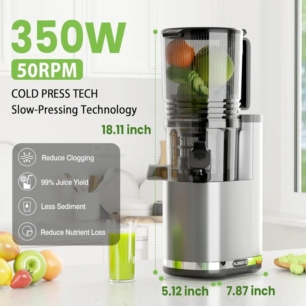 Cold Press Juicer, 6.5 Extra Large Feed Chute Juicer Machines, Hands-Free 350W Slow Masticating Juicer Machines with High Juice