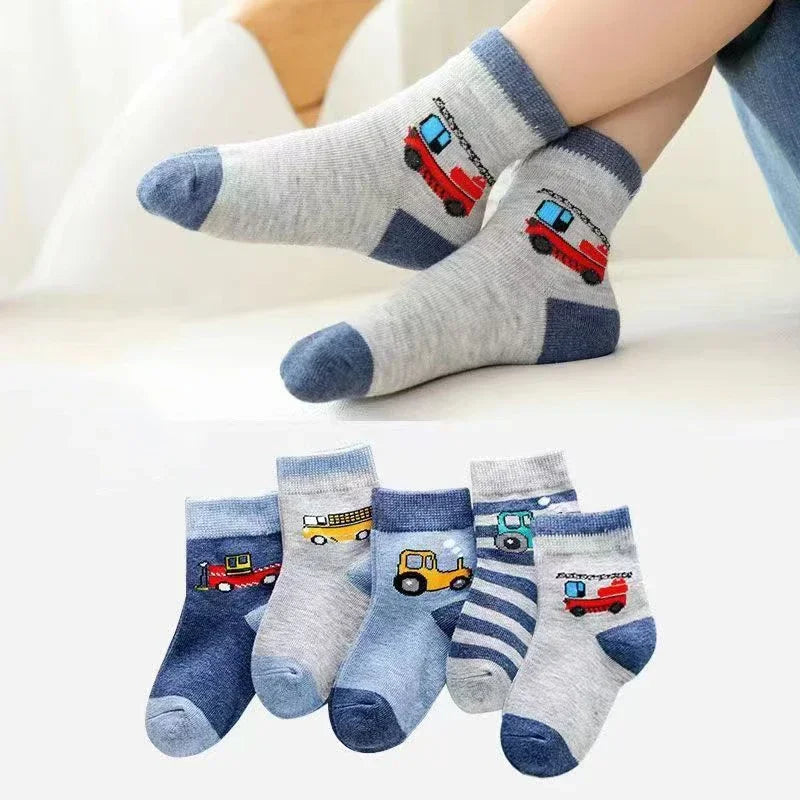 Kids' Socks 5 Pairs/lot Soft Cotton Thin Socks Spring Autumn Cotton Socks Medium Little Boys Crew Sock Baby Cartoon Pattern