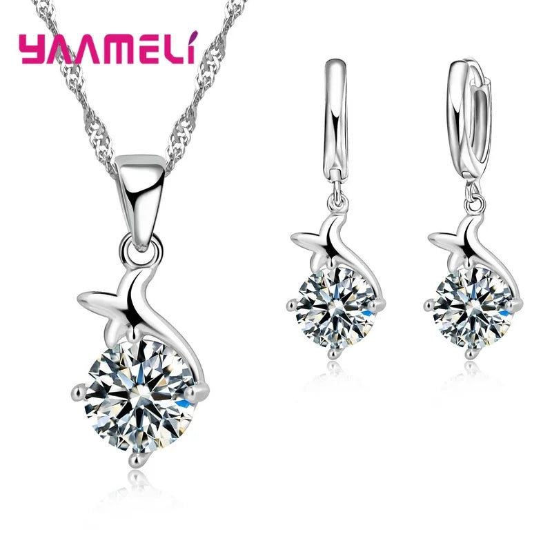 34 Designs Big Promotion 925 Sterling Silver Jewelry Set for Woman Girl Pearl Rhinestone Zircon Pendant Necklace Earrings Chain