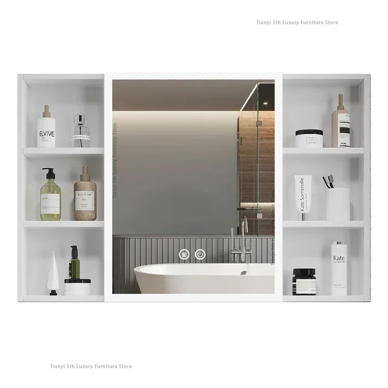 Space Aluminum Bathroom Mirror Wall-mounted Make Up Vanity Storage Mirror Cabinet Shelves Home Furniture Muebles Bano FYBC
