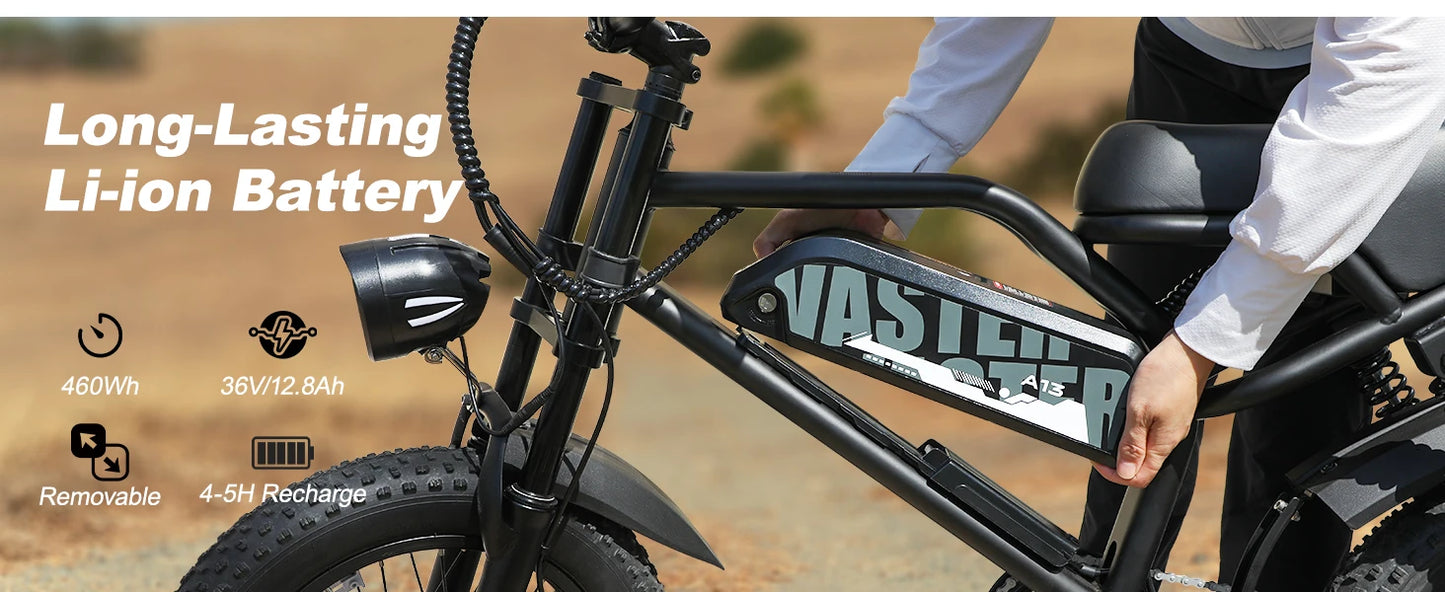 VDL Mountain Electric Bike , 16" Fat Tire Ebike, Wider Seat 800W Peak Motor, Removable Battery, Front Fork Suspension