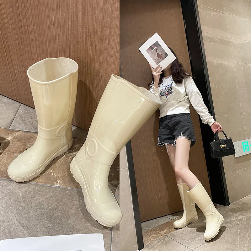 Comemore Fashion Autumn High Long Boots Women's Rain Boots Girl Outdoor Rubber Water Shoes for Women Waterproof Garden Galoshes