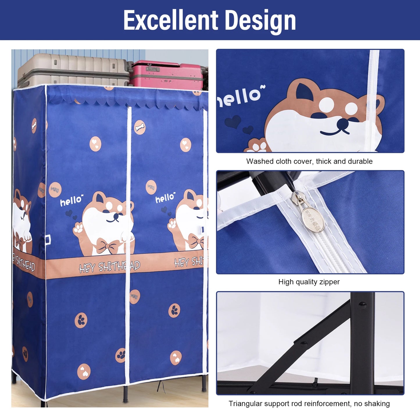 Foldable Wardrobe Closet Portable Clothes Closet Wardrobe Heavy Duty Load 1102Lbs Clothes Organizer with Fabric Cover for Cloth