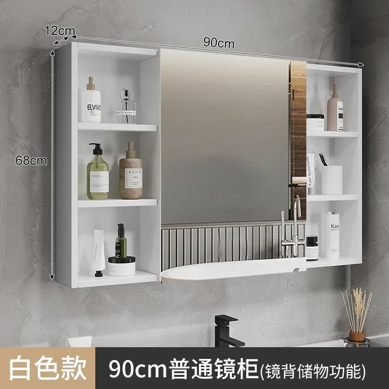 Space Aluminum Bathroom Mirror Wall-mounted Make Up Vanity Storage Mirror Cabinet Shelves Home Furniture Muebles Bano FYBC