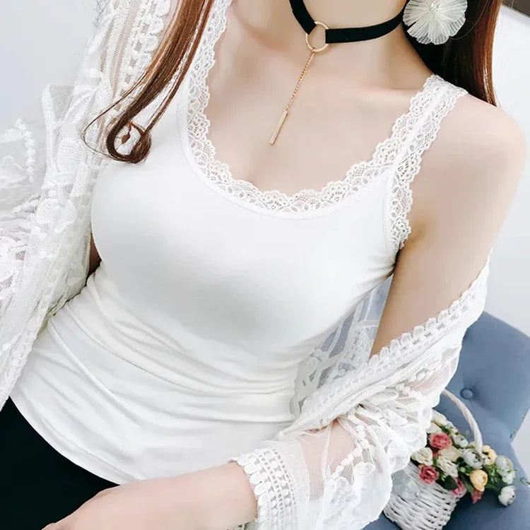 Camisole Plus Size Lingere Tank Top Lace Strap White Black Sleep Vest Bralette Crop Top Sexy Camis Slim Corset Undershirt Tanks