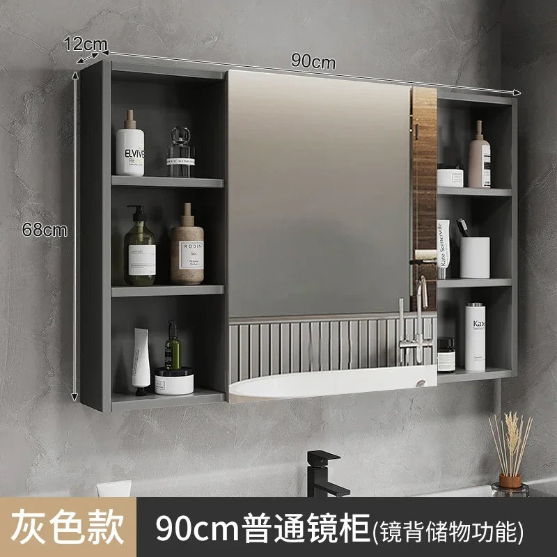 Space Aluminum Bathroom Mirror Wall-mounted Make Up Vanity Storage Mirror Cabinet Shelves Home Furniture Muebles Bano FYBC