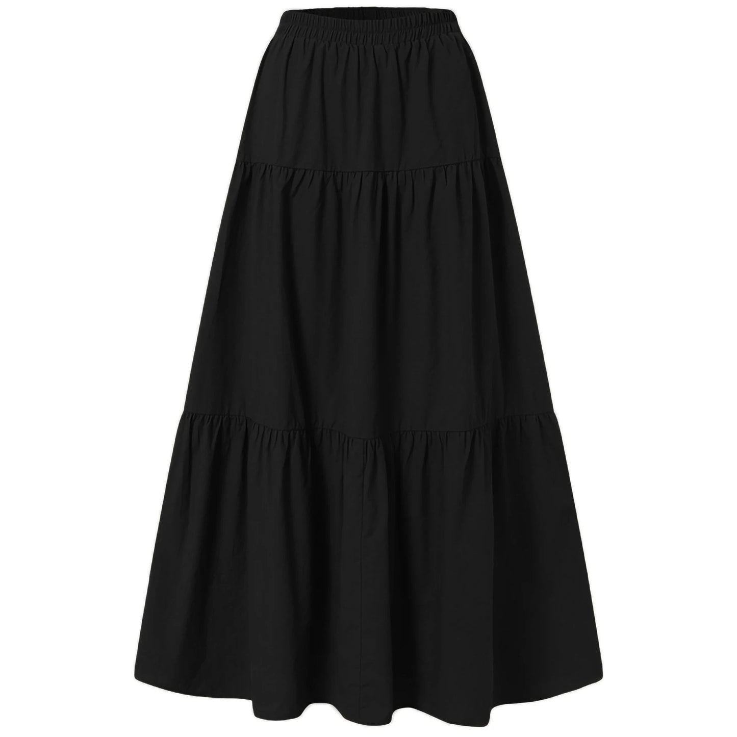 Women´s Casual Long Skirts, Solid Color Pleated Big Hem Elastic Waist Loose Fit Skirts, Simple Style Bottoms