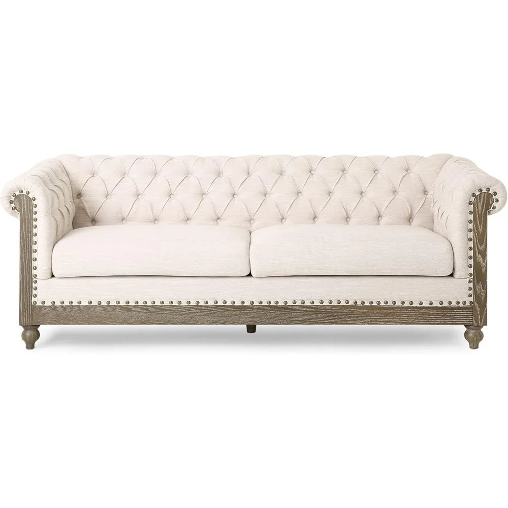 78.75 Upholstered Chesterfield Couch, Modern 3 Seater Sofa with Tufted Back and Square Arms Wood Leg, Nailhead Sofa for Living