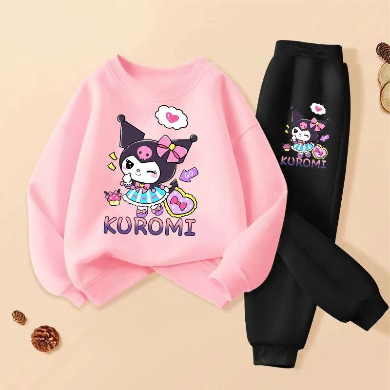 SANRIO Spring Autumn Children Clothing Sets Cartoon Kuromi Print Girls Sweatshirt