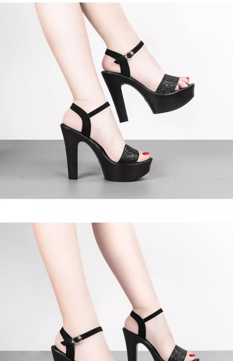 Elegant Bling Block High Heels Sandals