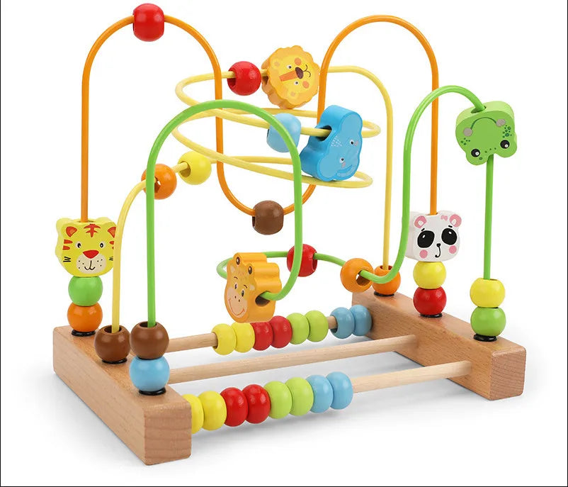 Montessori Wooden Toys Wooden Circles Bead Wire Maze Roller Coaster Toys Educational Wood Puzzles Boys Girls Kid Toy 6 Months