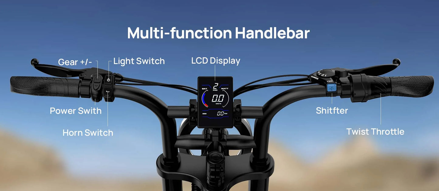 1500W Peak Electric Mountain Bike 48V 15.6Ah Removable Battery 28MPH 100 Mile Range 20X4" Fat Tire E-Bike Free Shipping Hot Sale
