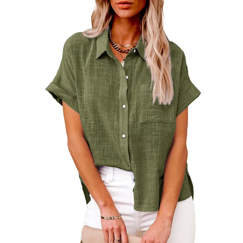 2024 Summer Women's Cotton Blouse Linen Shirt Short Sleeve Casual Loose Shirt S-5XL Camisa Blancas Para Mujeres Blusas Feminina