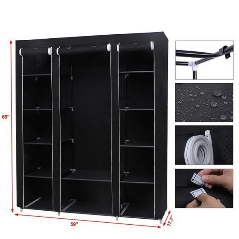 Bedroom Wardrobe Non-Woven Fabrics Portable Folding Dust-proof Closet Waterproof Storage Cabinet Home Furniture With Rack