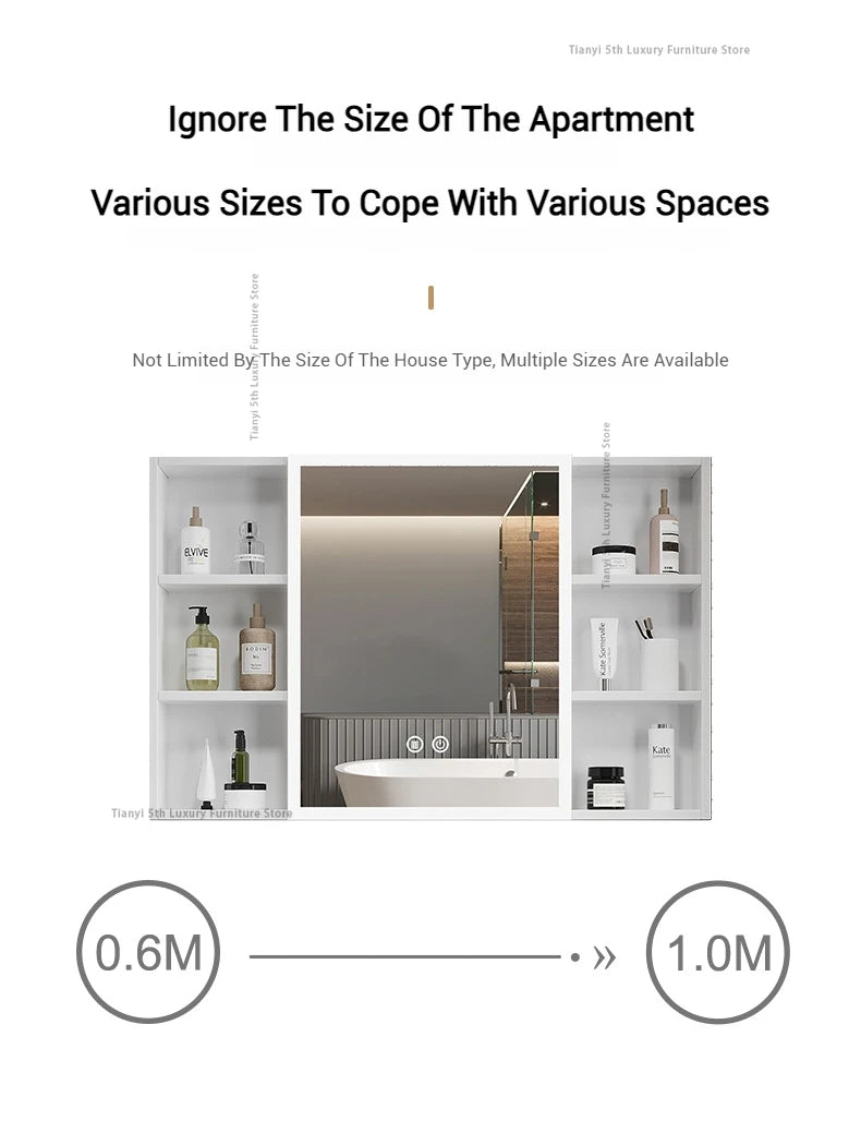 Space Aluminum Bathroom Mirror Wall-mounted Make Up Vanity Storage Mirror Cabinet Shelves Home Furniture Muebles Bano FYBC