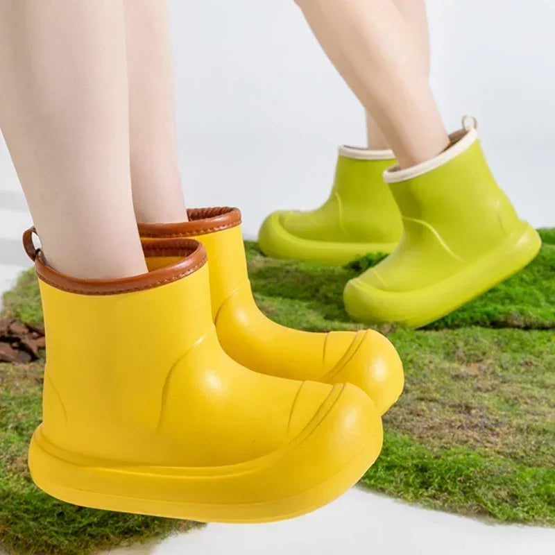 Women Rain Boots New Fashion Thick Bottom High Top Rain Shoes Summer Non-slip Lightweight Waterproof Footwear Botas Plataforma