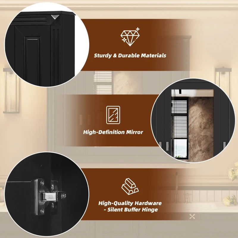 Bathroom Wall Cabinet with Mirror, Wall Mounted Medicine Cabinet with 4 Shelves, Mirrored Door Over Toilet Storage Cabinet
