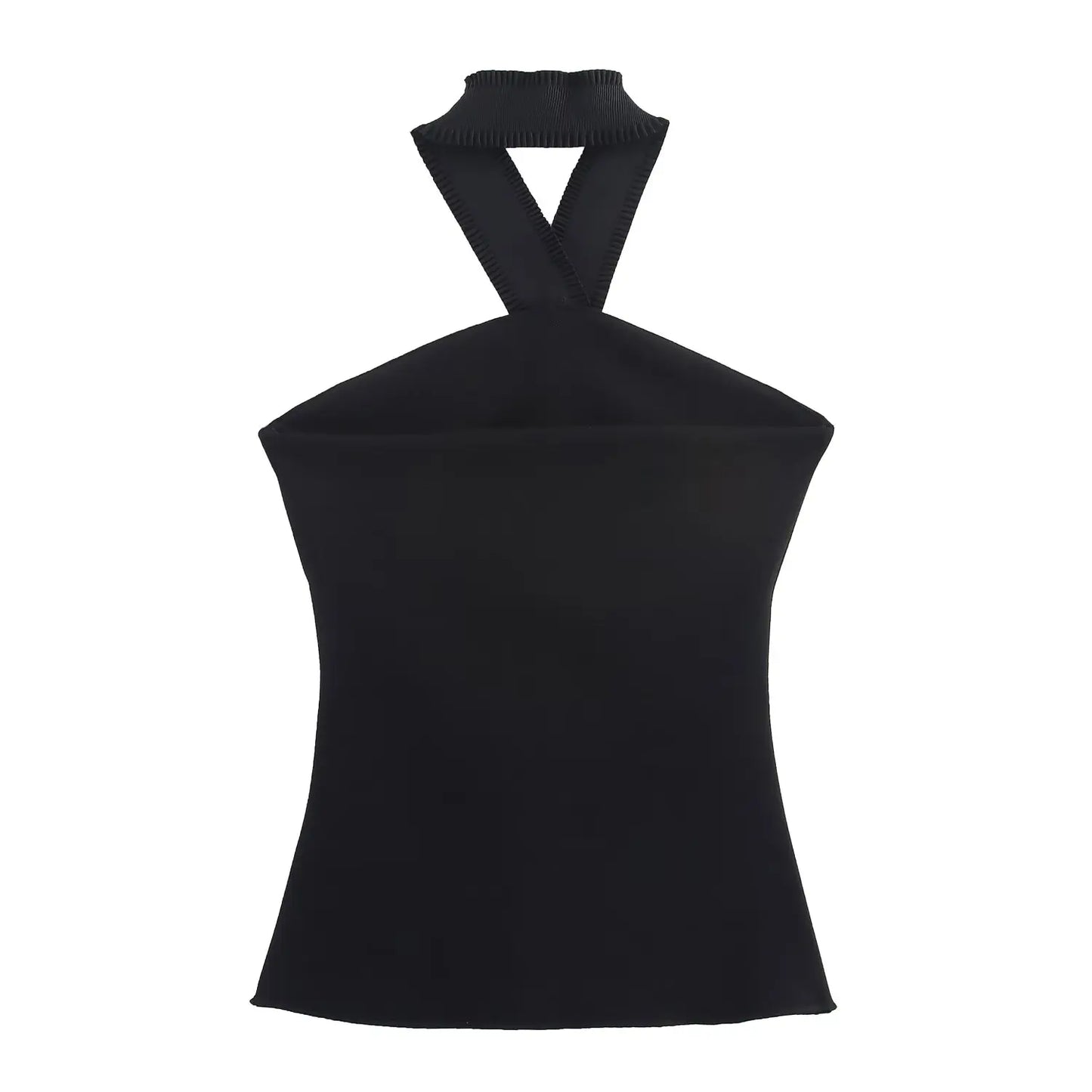 HH Women Suit Black Elasticity Neck Halter Button Design Sleeveless Backless Sexy Top+Elastic Waist Casual Slim Long Pant
