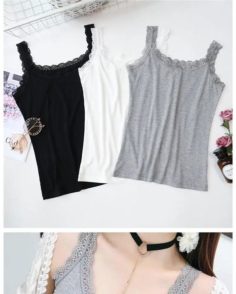 Camisole Plus Size Lingere Tank Top Lace Strap White Black Sleep Vest Bralette Crop Top Sexy Camis Slim Corset Undershirt Tanks