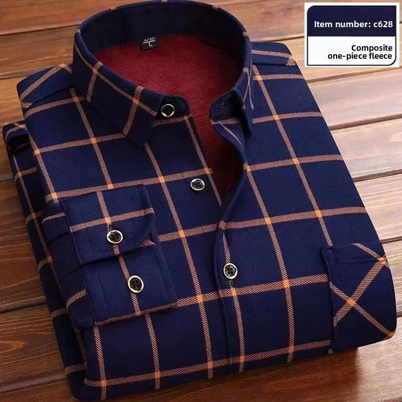 2025 Men's Autumn Winter Thick Warm Long Sleeve Plaid Shirt