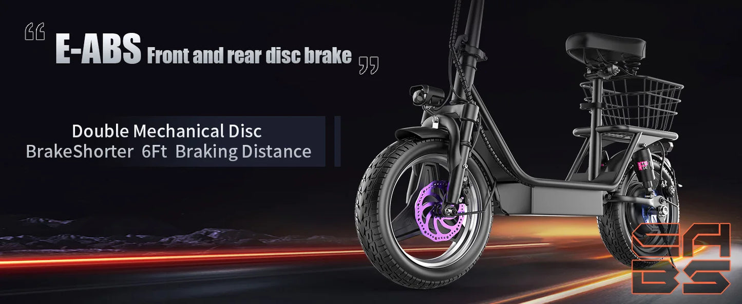 Foldable Electric Scooter with Basket for Adults, 500W Motor, Full Suspension, Motor Escooter Suitable for Commutting Travel
