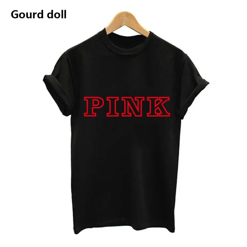Fashion PINK Letter Printed T-Shirts Women Tops Tee t shirt