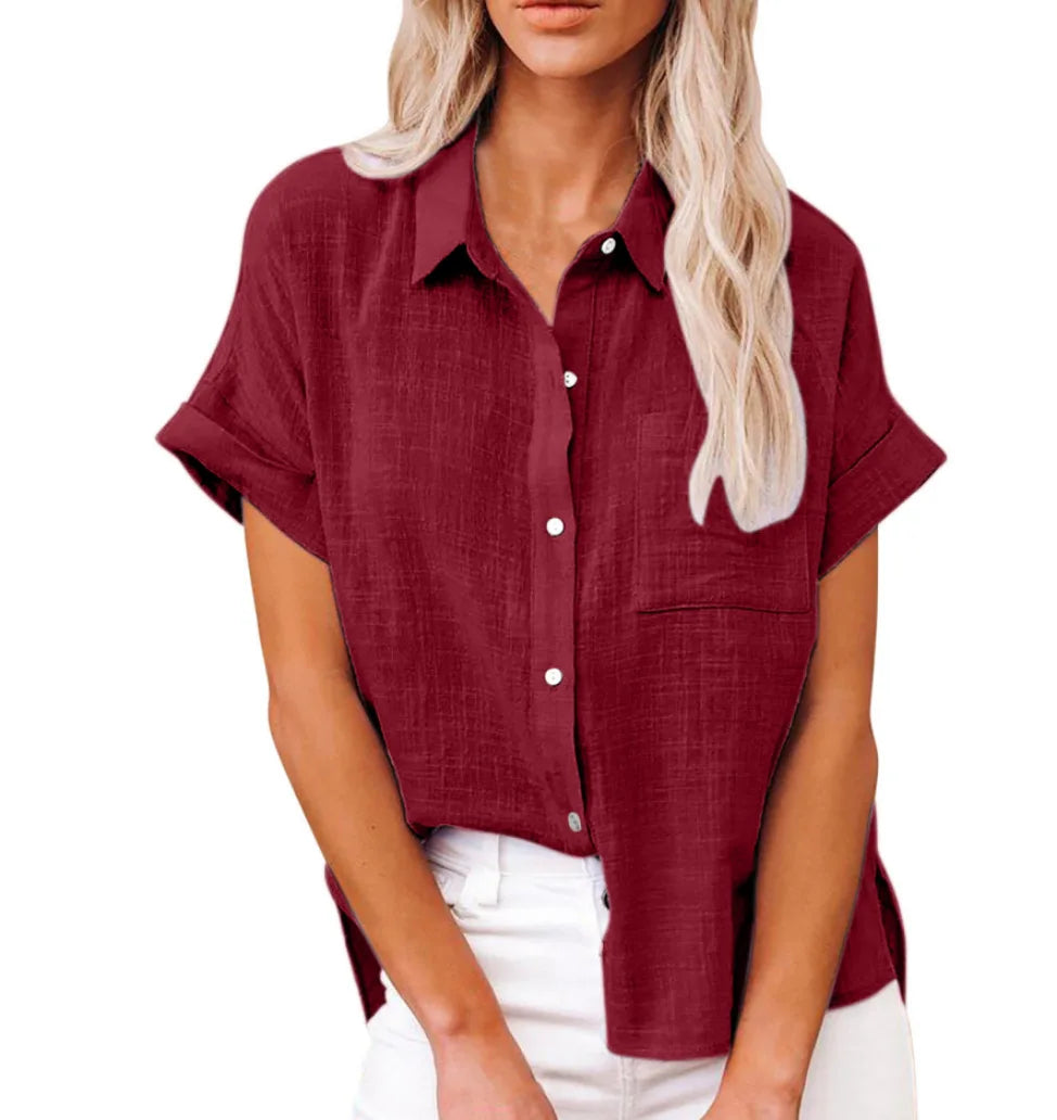 2024 Summer Women's Cotton Blouse Linen Shirt Short Sleeve Casual Loose Shirt S-5XL Camisa Blancas Para Mujeres Blusas Feminina