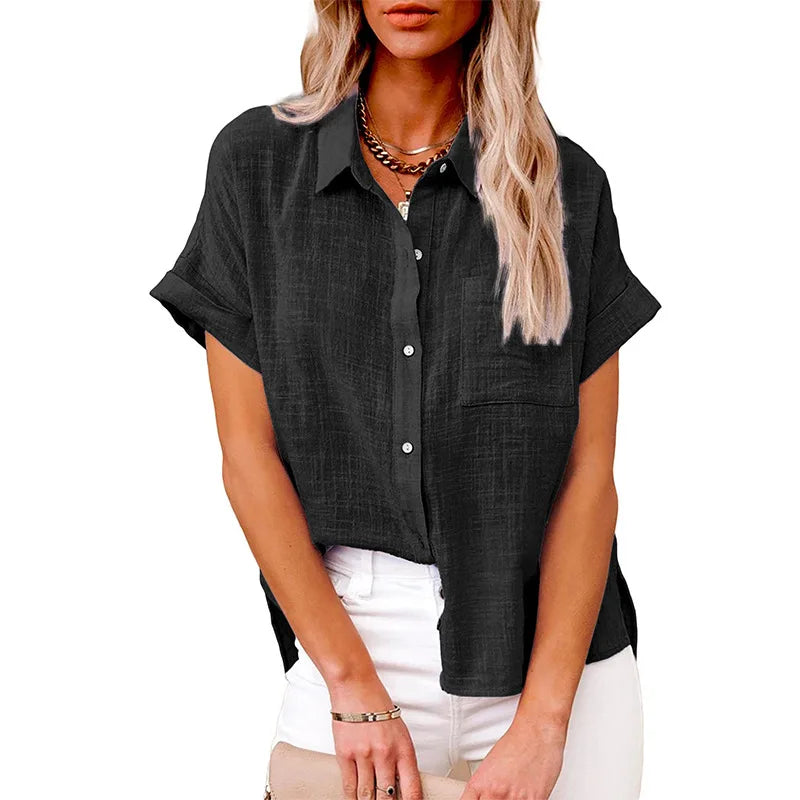 2024 Summer Women's Cotton Blouse Linen Shirt Short Sleeve Casual Loose Shirt S-5XL Camisa Blancas Para Mujeres Blusas Feminina