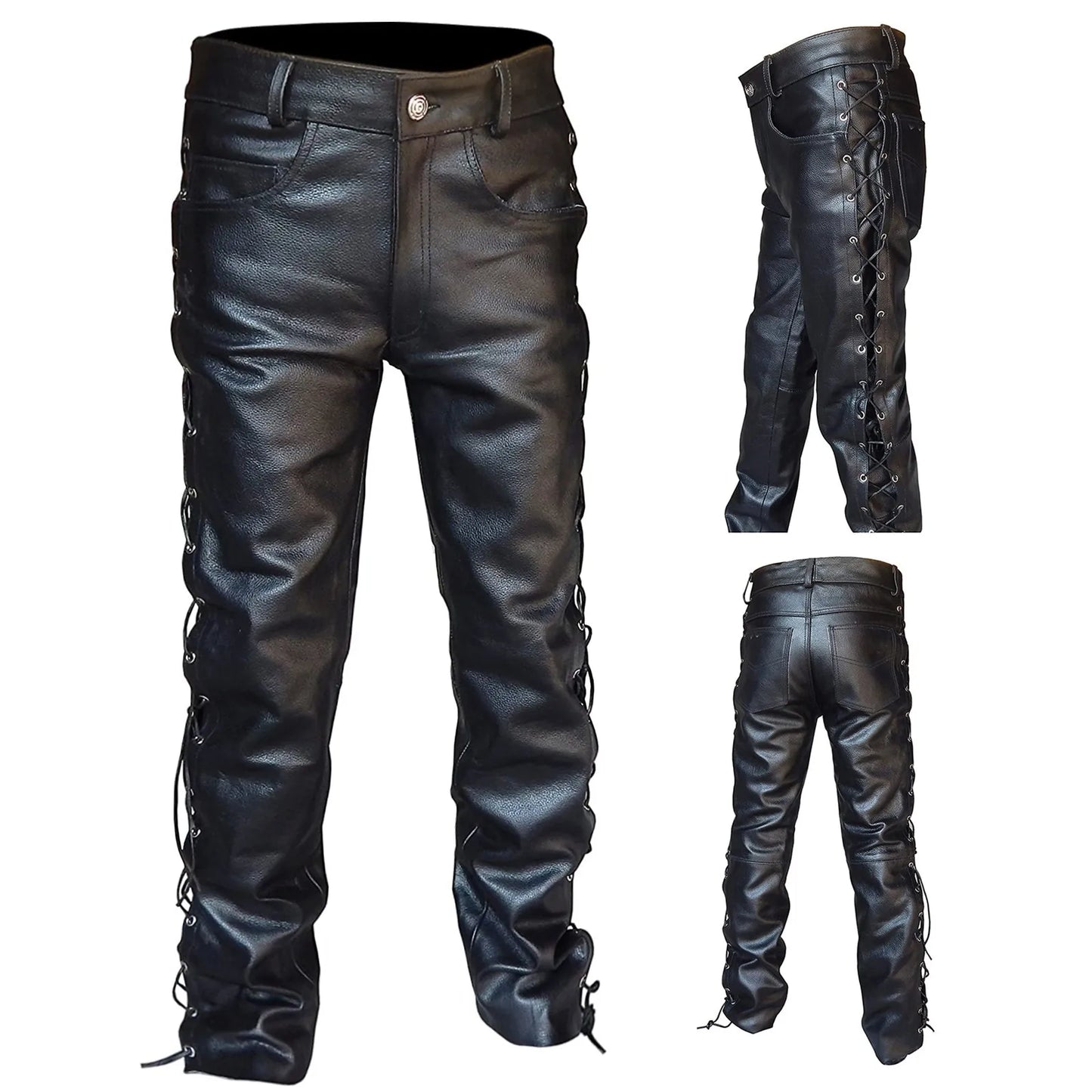 Plus Size 5XL Retro Mens Casual Trousers Straight Solid Black Pants