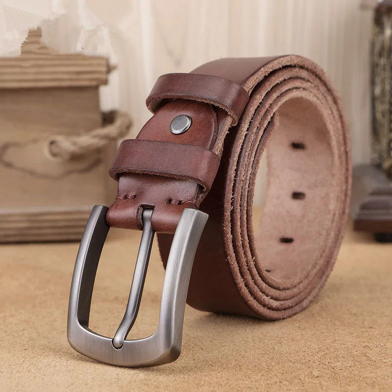 Natural cowhide belt for men's hard metal buckle soft original cowhide mens leather belt unique texture real leather jeans belt