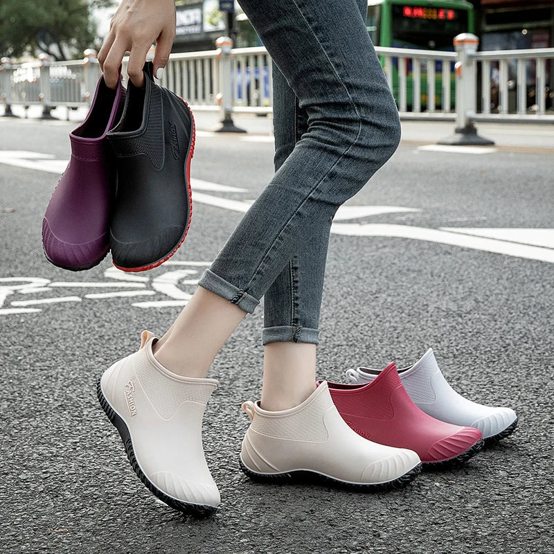New Fashion Rain Shoes Women's Wear- resistant Short Tube Outer Wear Rain Boots Water Shoes Non-slip Car Wash Shoes