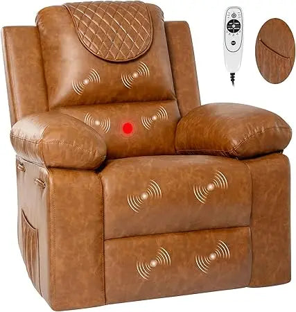Recliner Chair, Electric Adjustable PU Massage Living Room Chairs for Adults (Black)