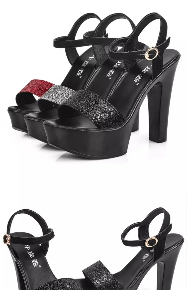 Elegant Bling Block High Heels Sandals